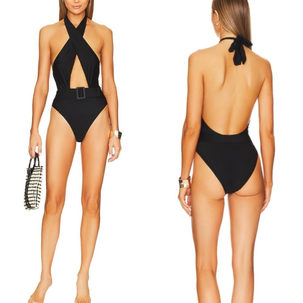 Nwt Anthropologie PilyQ Alex Belted One Piece in Black criss cross